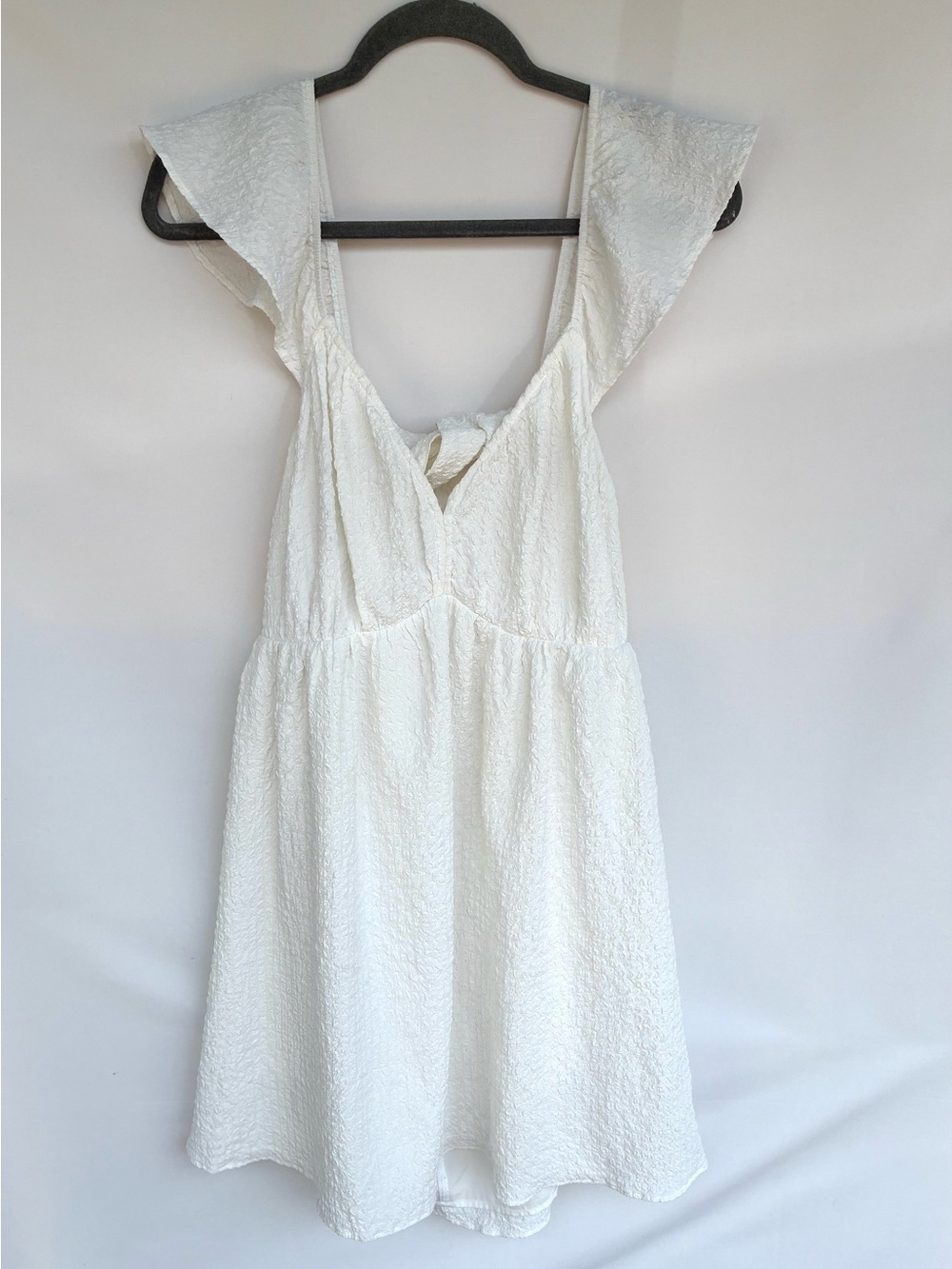 American Eagle Outfitters White Textured Seersucker Empire Waist Mini Dress XL